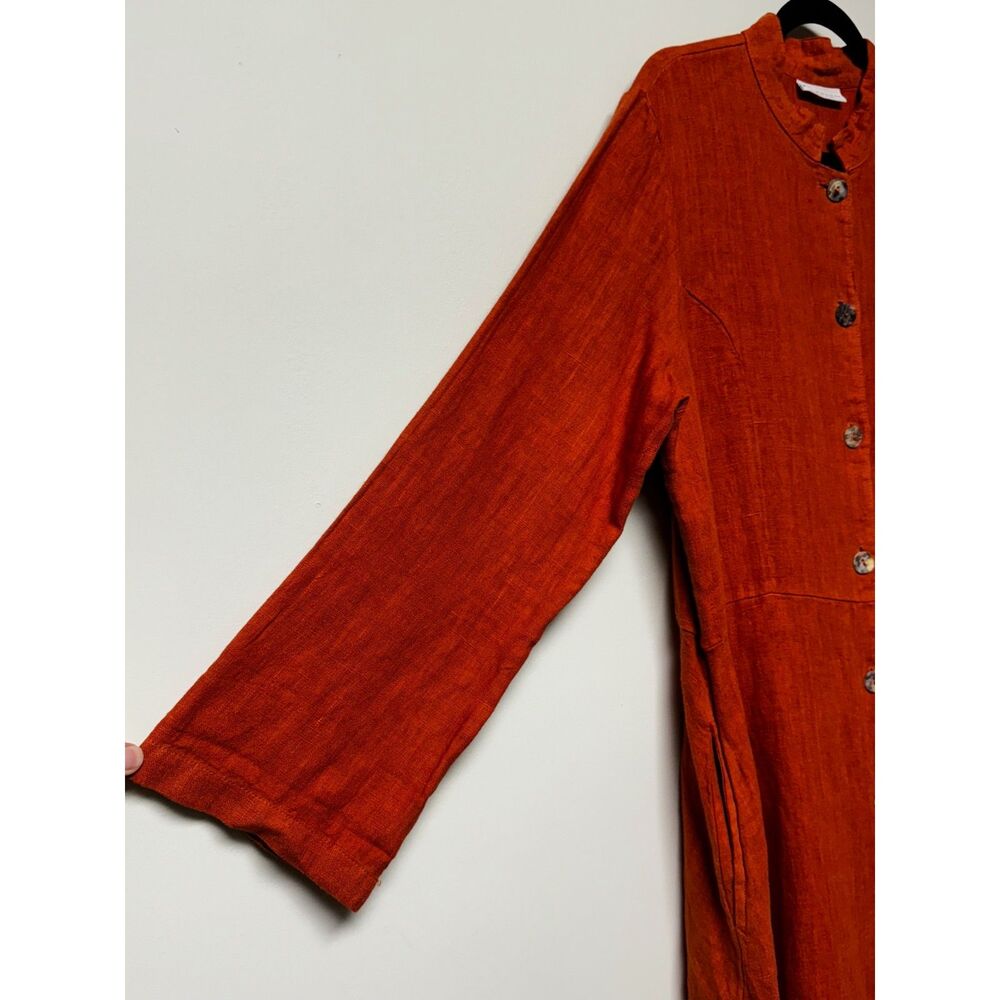 BRYN WALKER 100% Linen Rust Shirt Dress Pockets Lagenlook, Sz M - Picture 5 of 10
